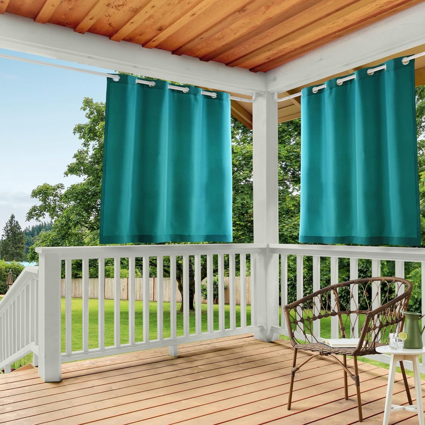 Exclusive Home Cabana Solid Indoor/Outdoor Light Filtering Grommet Top Curtain Panel, 54"X84", Natural, Set of 2  Exclusive Home Curtains Dark Teal 54X63 