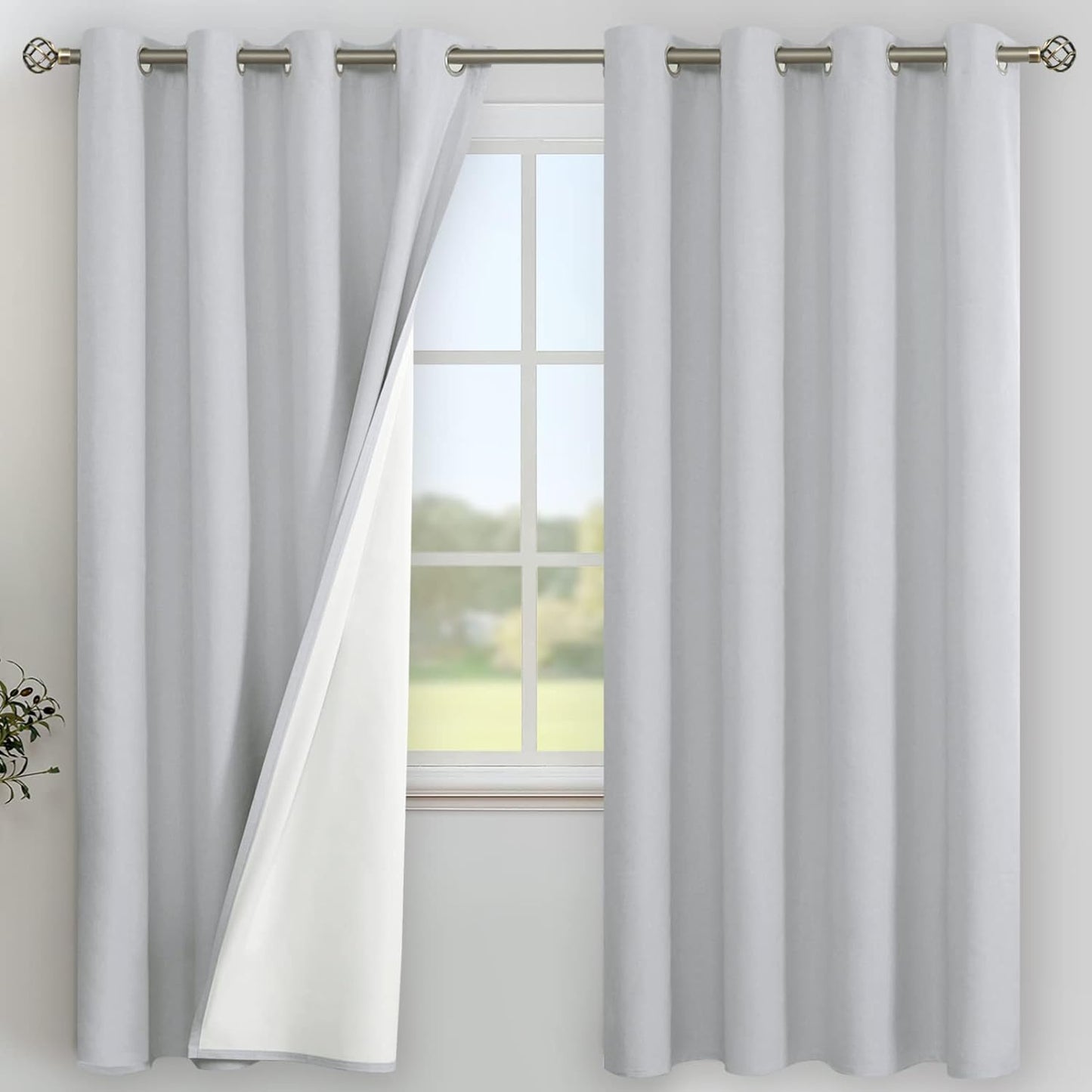 Youngstex Linen Blackout Curtains 63 Inches Long, Grommet Full Room Darkening Linen Window Drapes Thermal Insulated for Living Room Bedroom, 2 Panels, 52 X 63 Inch, Linen  YoungsTex Light Grey 52W X 72L 