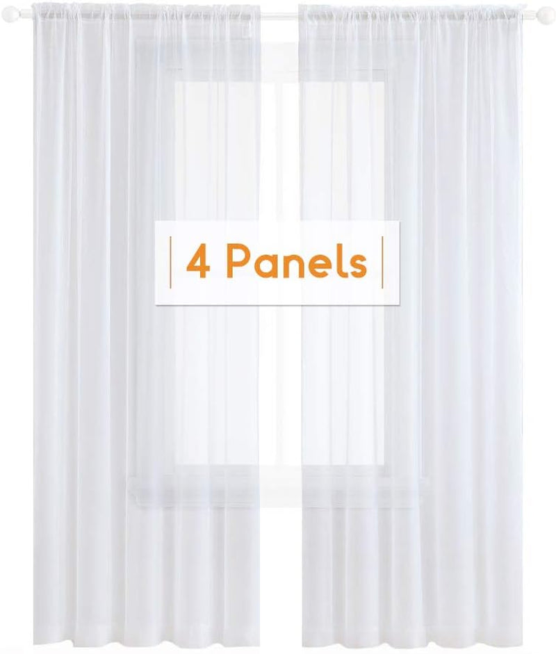Anjee 4 Panels White Sheer Curtains 96 Inches Long Rod Pocket Voile Semi Privacy Protection Translucency Window Drapes for Living Room Bedroom Dining Room Party Backdrop,52 X 96 Inch  Anjee White 52"W X 63"L 