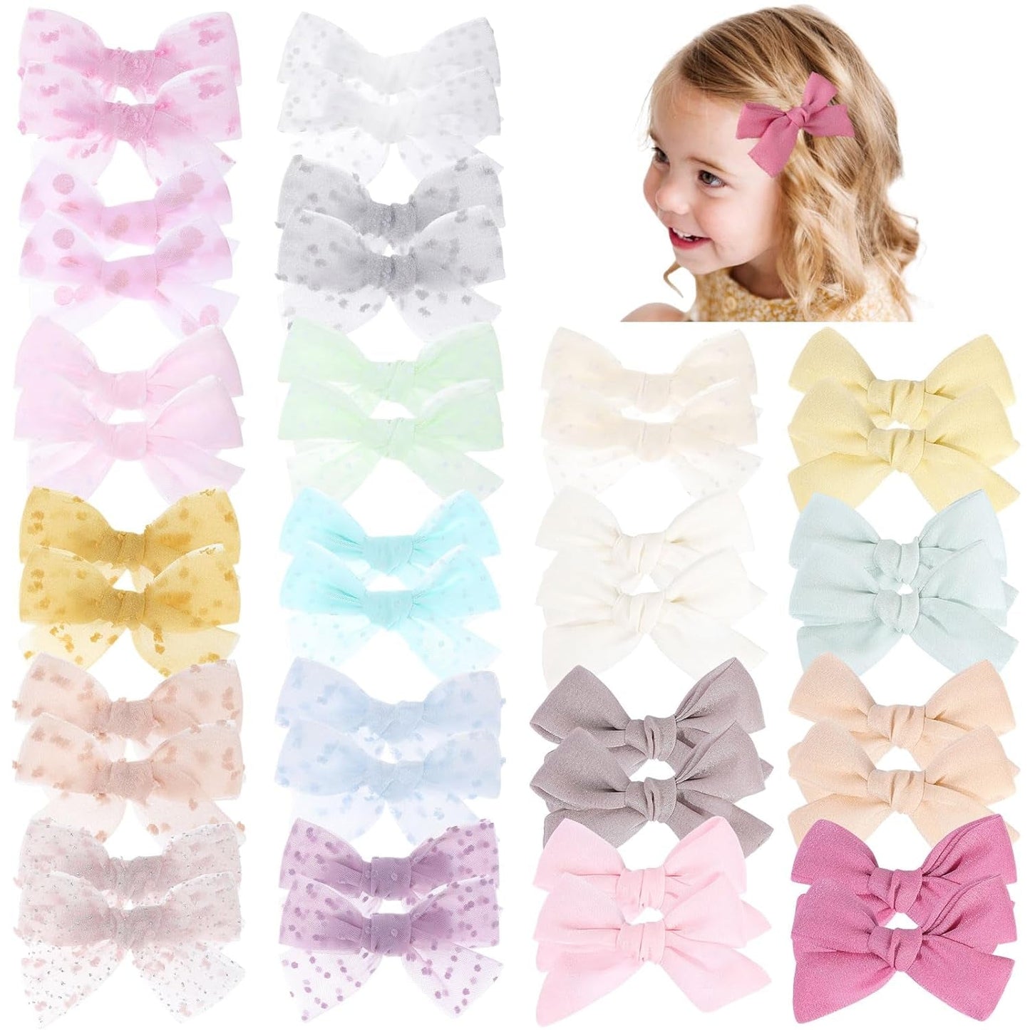 40Pcs 3.5Inch Hair Bows for Toddler Girls, Oaoleer Velvet Bows Neutral Pigtail Bows Alligator Clips Hair Barrettes Accessories for Baby Little Girls Kids in Pairs (Velvet Bows)