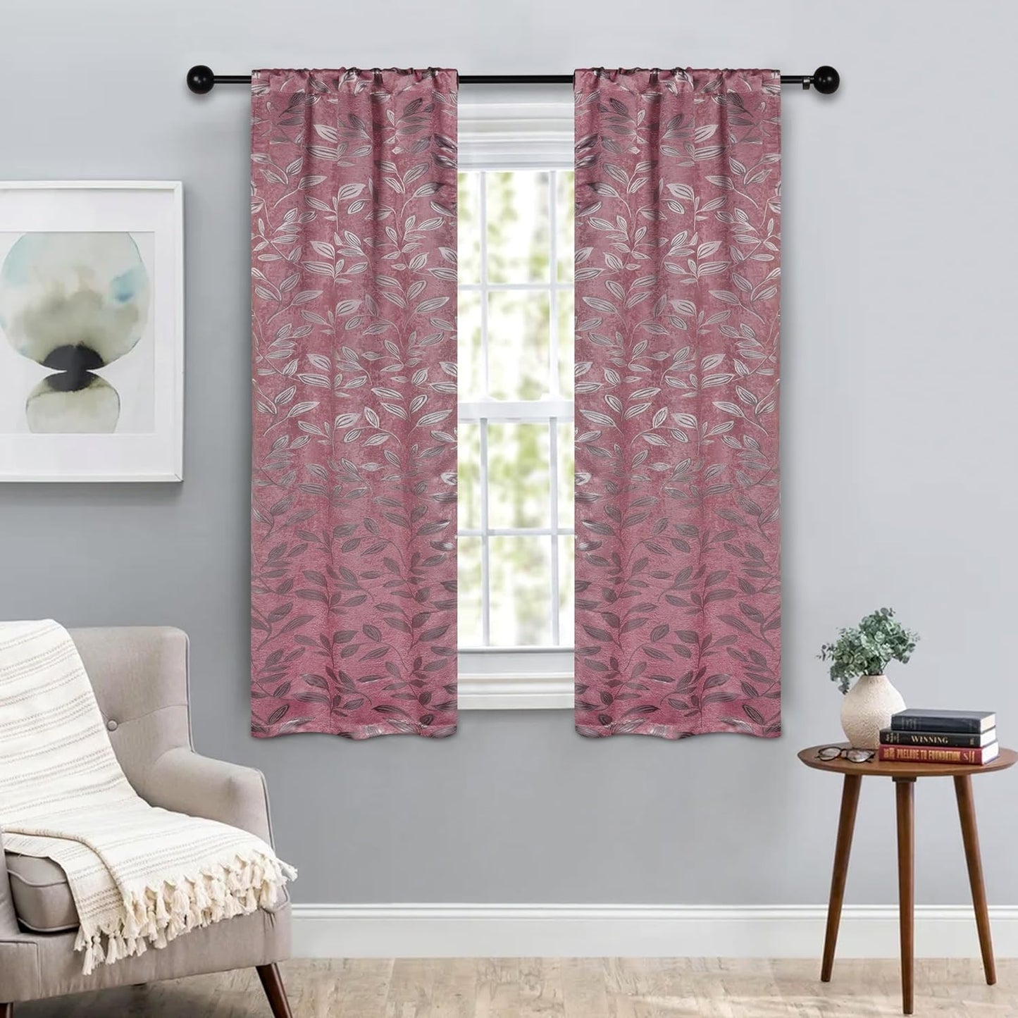 Superior Blackout Curtains, Room Darkening Window Accent for Bedroom, Sun Blocking, Thermal, Modern Bohemian Curtains, Leaves Collection, Set of 2 Panels, Rod Pocket - 52 in X 63 In, Nickel Black  Home City Inc. Blush 26 In X 63 In (W X L) 