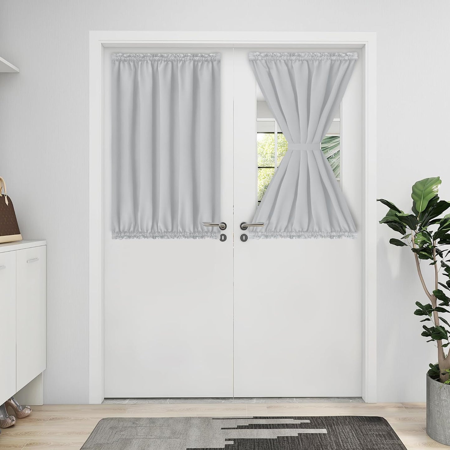 Easy-Going Blackout Door Curtains, Rod Pocket Privacy Light Filtering Sidelight Curtains French Door Curtains with Tieback, 1 Panel, 25X40 Inch, Gray  Easy-Going Greyish White W25 X L40 Inch 