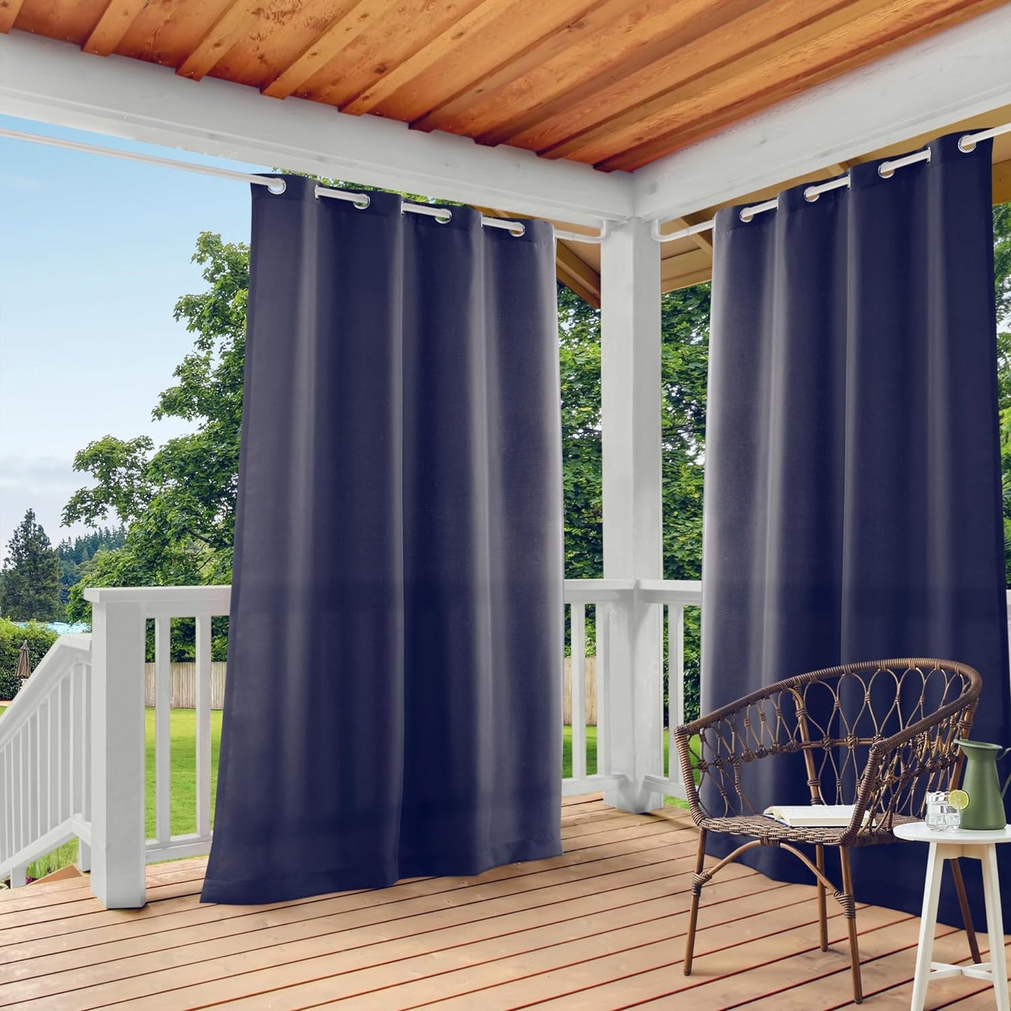 Exclusive Home Cabana Solid Indoor/Outdoor Light Filtering Grommet Top Curtain Panel, 54"X84", Natural, Set of 2  Exclusive Home Curtains Navy 54X108 