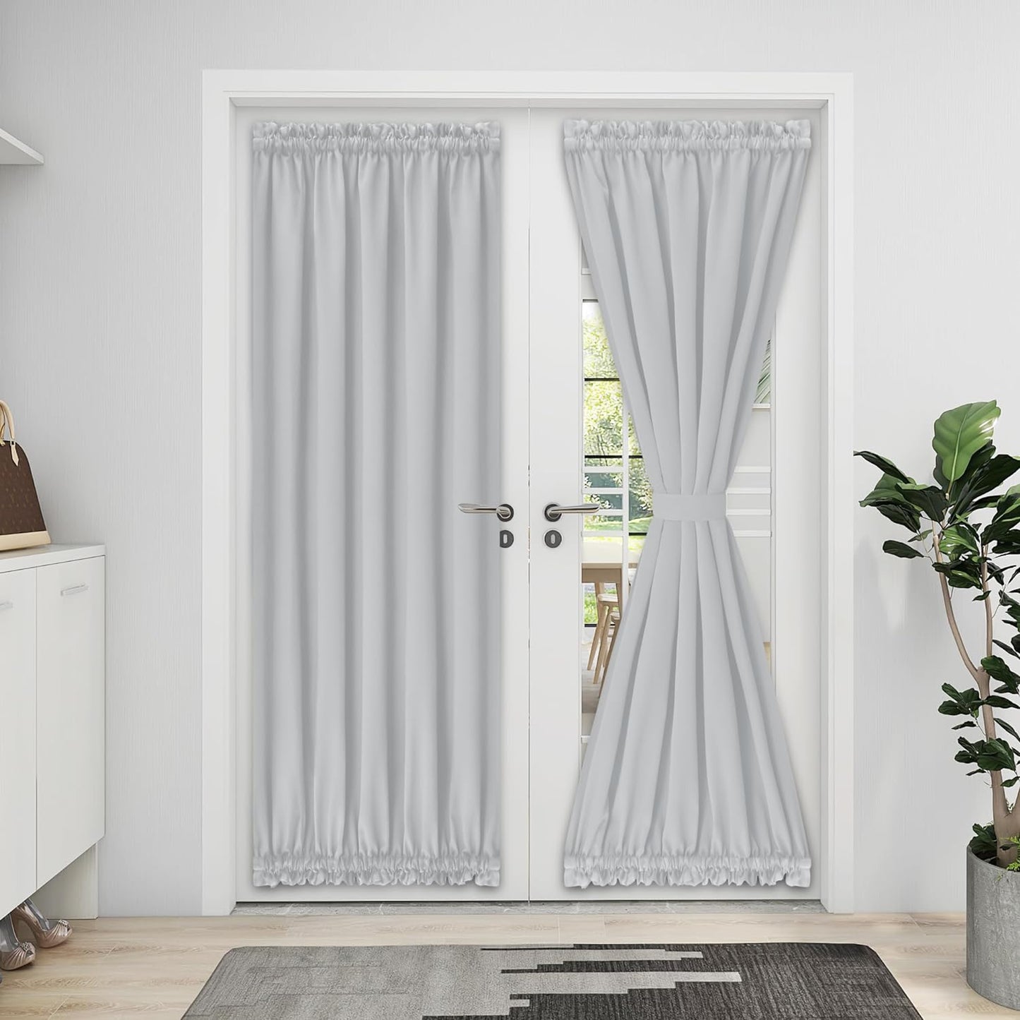 Easy-Going Blackout Door Curtains, Rod Pocket Privacy Light Filtering Sidelight Curtains French Door Curtains with Tieback, 1 Panel, 25X40 Inch, Gray  Easy-Going Greyish White W52 X L72 Inch 