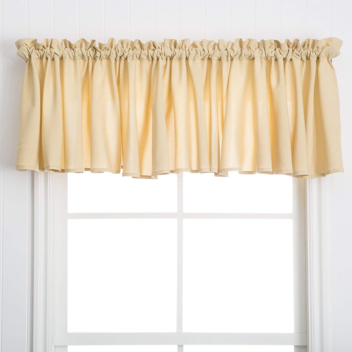 84 Inch Gold Solid Color Window Valance Single Panel, Pale Yellow Texture Pattern Window Treatment 1 Piece Elegant Accent Look Straight Design Extra Wide Stylish Traditional Rod Pocket, Polyester