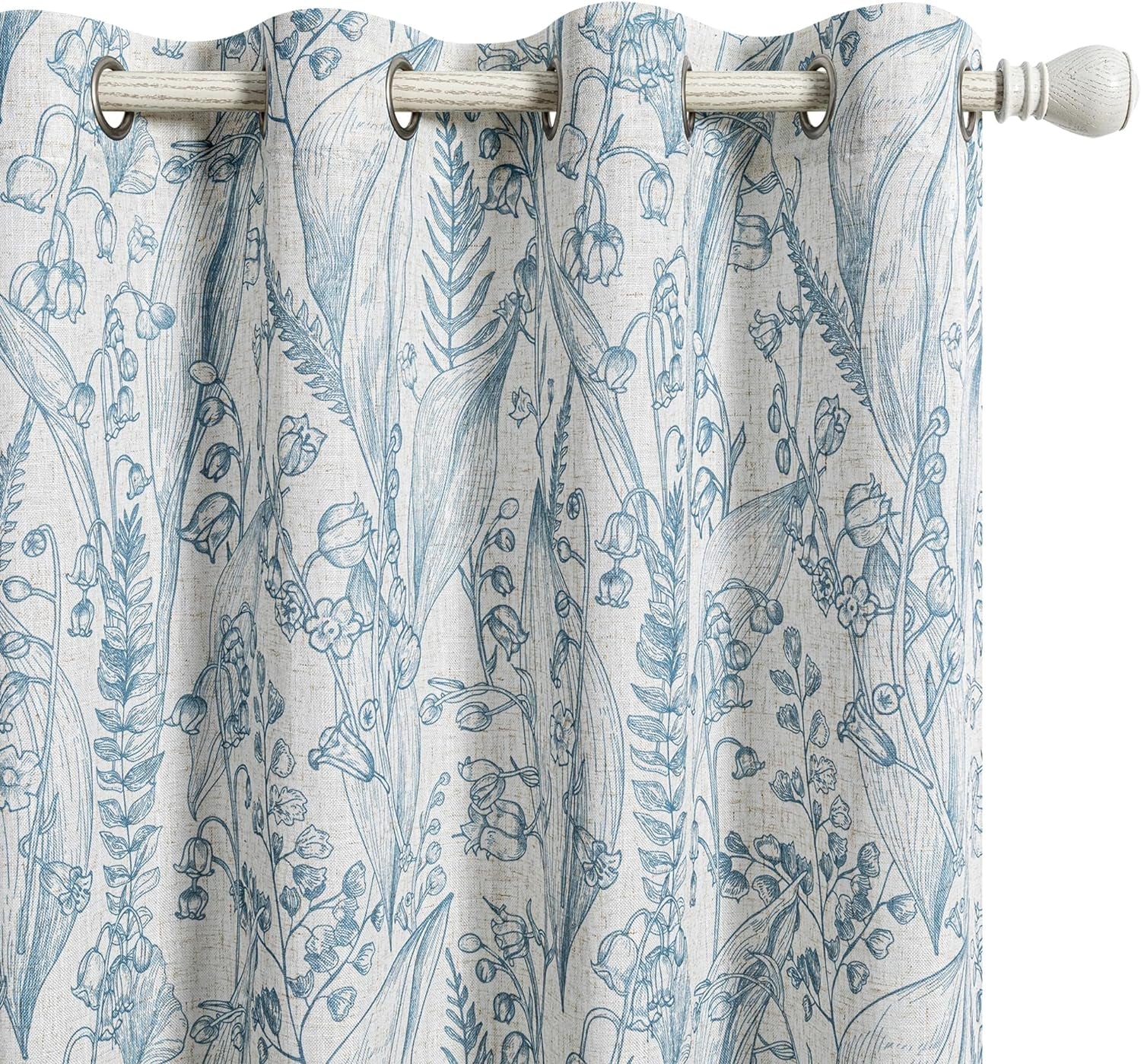 Floral Curtains 84 Inches Long Linen Curtains for Living Room Bedroom Light Filtering Privacy Protect Drapes Set Soft Touch Plant Pattern Window Treatment, 52" Wide, Brown, 2 Panels  MEETSKY A-Blue 52"W X 63"L 