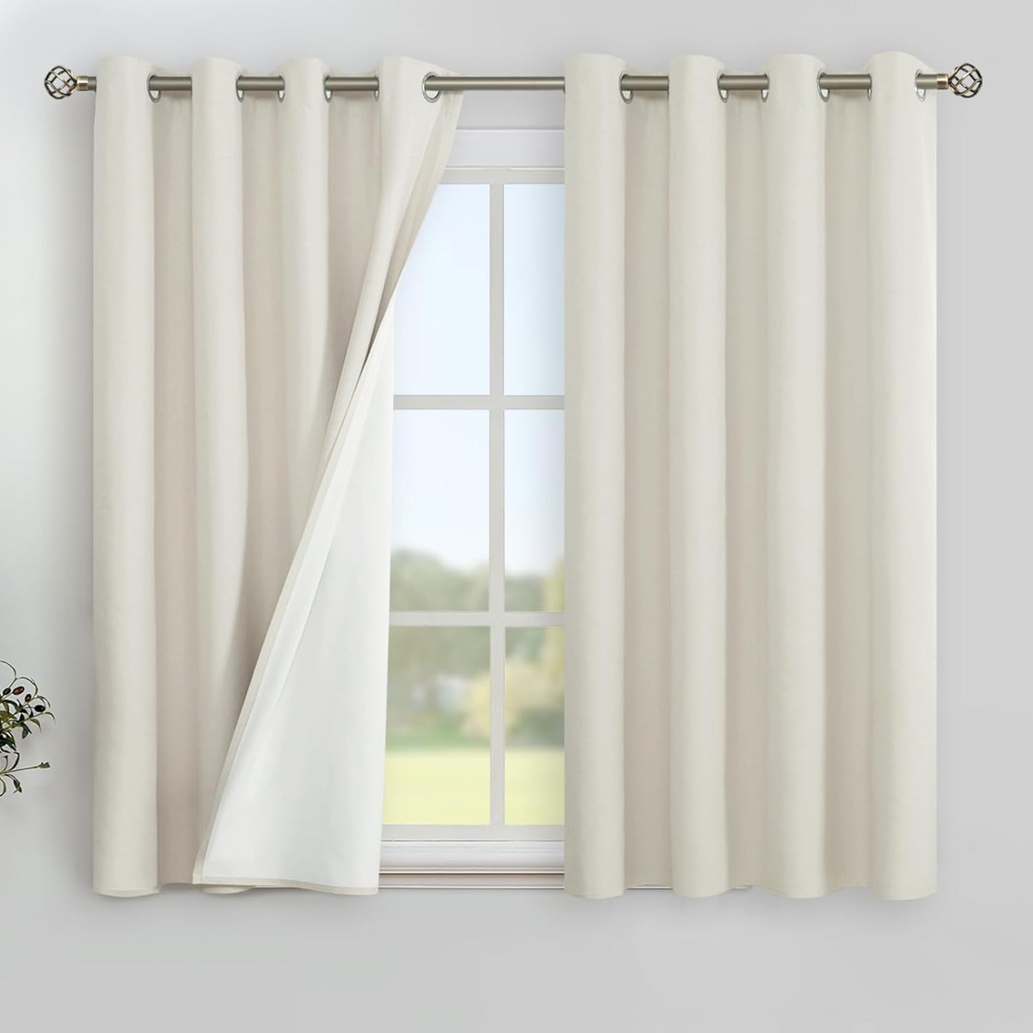 Youngstex Linen Blackout Curtains 63 Inches Long, Grommet Full Room Darkening Linen Window Drapes Thermal Insulated for Living Room Bedroom, 2 Panels, 52 X 63 Inch, Linen  YoungsTex Linen 52W X 45L 