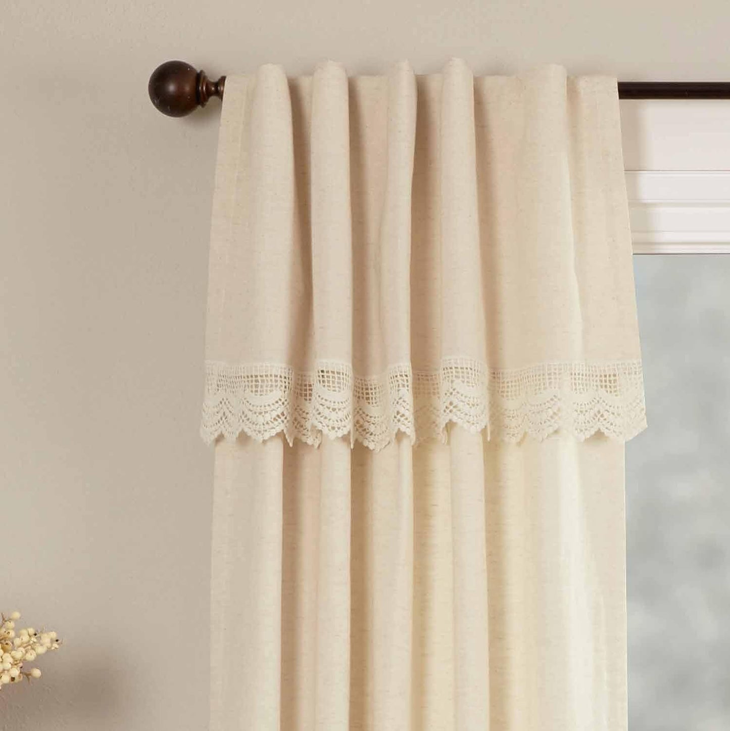 Piper Classics Flax and Lace Valance Curtain, 72" Wide, Natural Cream Window Topper W/Crochet Lace Trim, Vintage Farmhouse, Boho