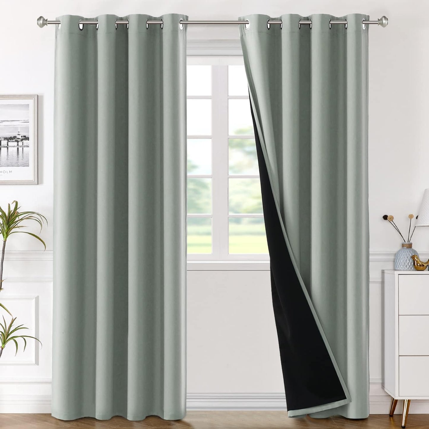 H.VERSAILTEX Blackout Curtains with Liner Backing, Thermal Insulated Curtains for Living Room, Noise Reducing Drapes, White, 52 Inches Wide X 96 Inches Long per Panel, Set of 2 Panels  H.VERSAILTEX Sage 52"W X 84"L 