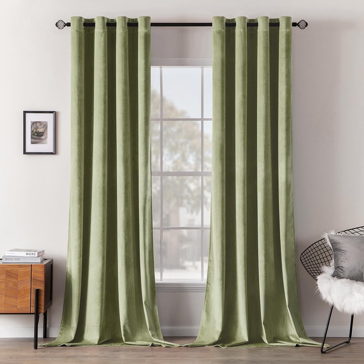 MIULEE Velvet Curtains Olive Green Elegant Grommet Curtains Thermal Insulated Soundproof Room Darkening Curtains/Drapes for Classical Living Room Bedroom Decor 52 X 84 Inch Set of 2  MIULEE Sage W52 X L96 