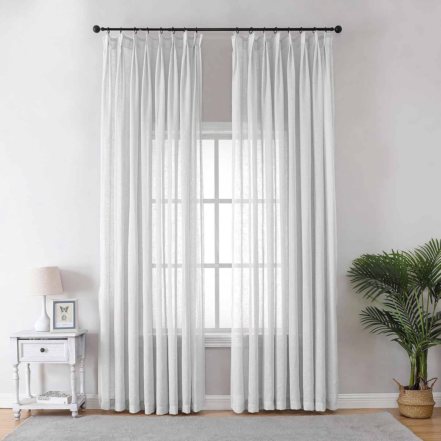 Hascemon Pinch Pleated Curtains, Sheer Drapes Light Filtering Curtains for Living Room and Bedroom Decor (1Panel, Light-Brown,100X96)  Hascemon Off-White 52"Wx96"L 