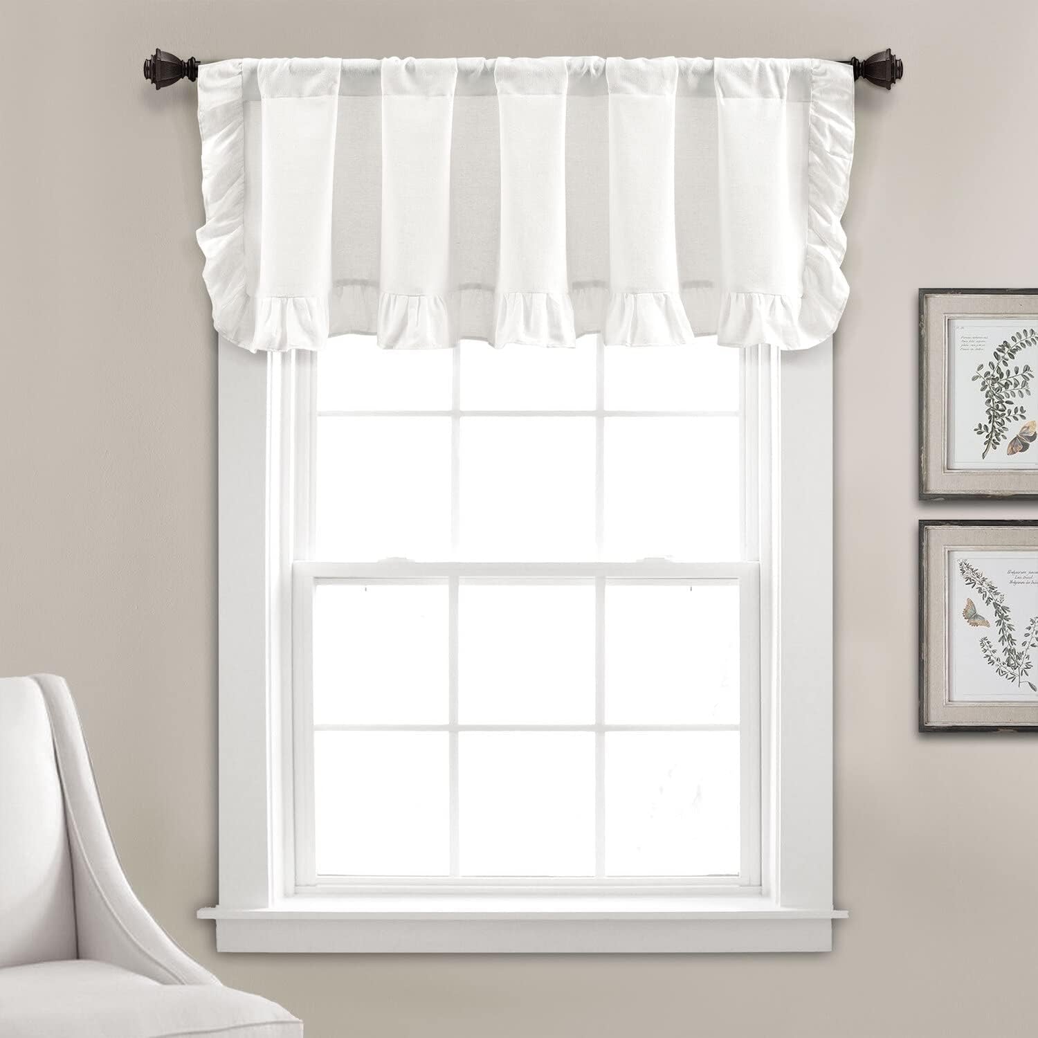 Lush Decor Linen Ruffle Window Curtain Panel (Single Panel), 84" L X 54" W, Linen  Triangle Home Fashions Off-White Valance 