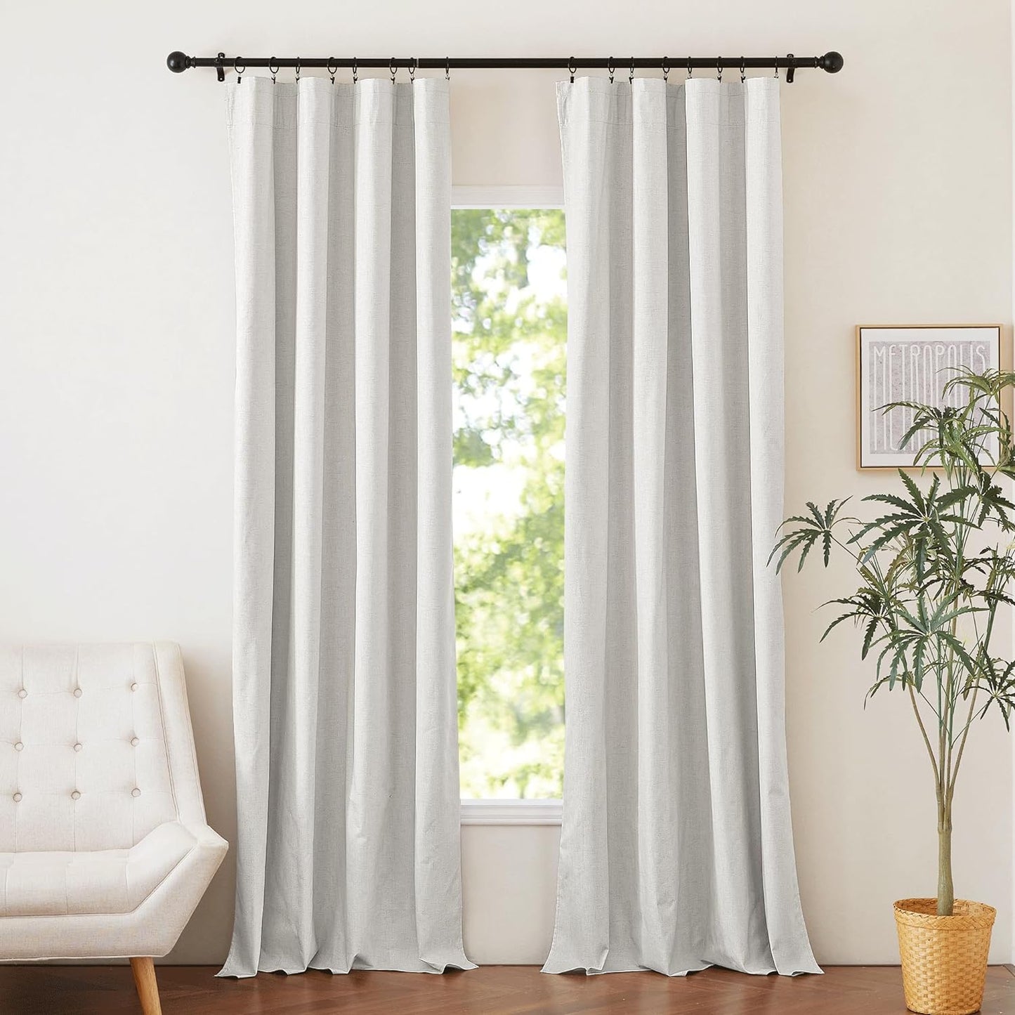 NICETOWN 100% Blackout Natural Linen Bedroom Curtains 52" Width by 95" Length 2 Panels with Thermal Insulated Liners, Farmhouse Style Keep Warm Dual Rod Pocket Window Draperies for Living Room  NICETOWN Ivory W52 X L90 