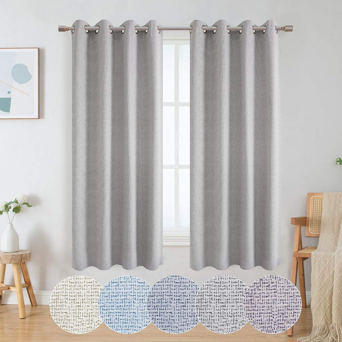 OWENIE Luke Black Out Curtains 63 Inch Long 2 Panels for Bedroom, Geometric Printed Completely Blackout Room Darkening Curtains, Grommet Thermal Insulated Living Room Curtain, 2 PCS, Each 42Wx63L Inch  OWENIE Grey 42"W X 63"L | 2 Pcs 
