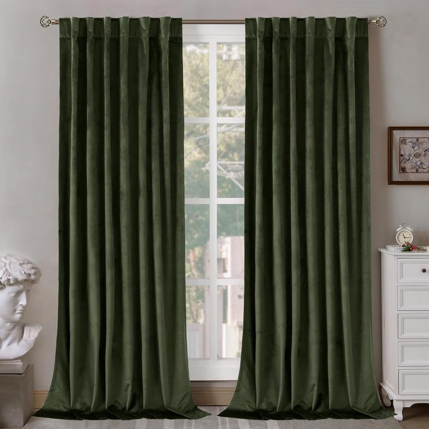 Bgment Grey Velvet Curtains 108 Inches Long for Living Room, Thermal Insulated Room Darkening Curtains Drapes Window Treatment with Back Tab and Rod Pocket, Set of 2 Panels, 52 X 108 Inch  BGment Olive Green 52W X 120L 