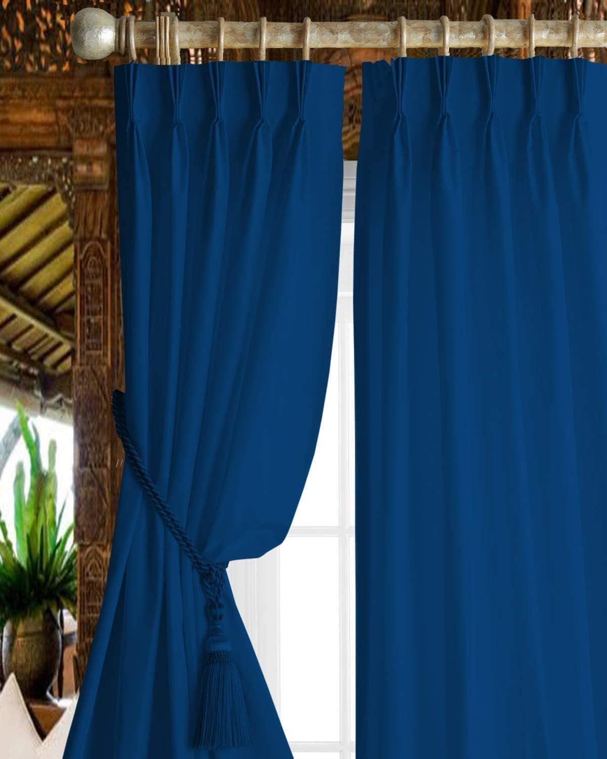 Magic Drapes Pinch Pleated Curtains Triple Pinch Pleat Drapes with Tiebacks & Hooks Blackout Thermal Room Darkening Window Curtains for Living Room, Bedroom, Hall W(26"+26") L45 (2 Panels, Royal Blue)  Magic Drapes Solid - Royal Blue 70"X 54" 