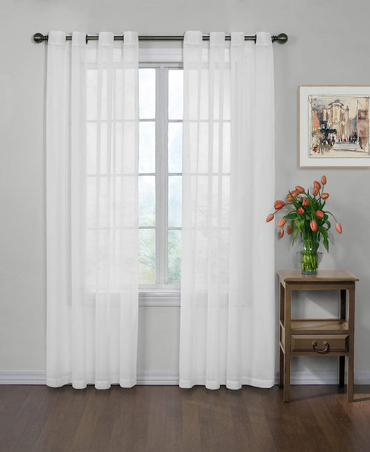 Odor Neutralizing Sheer Voile Grommet Window Curtain for Bedroom or Living Room (1 Panel), 59 in X 63 In, White  Curtain Fresh White 59 In X 63 In 
