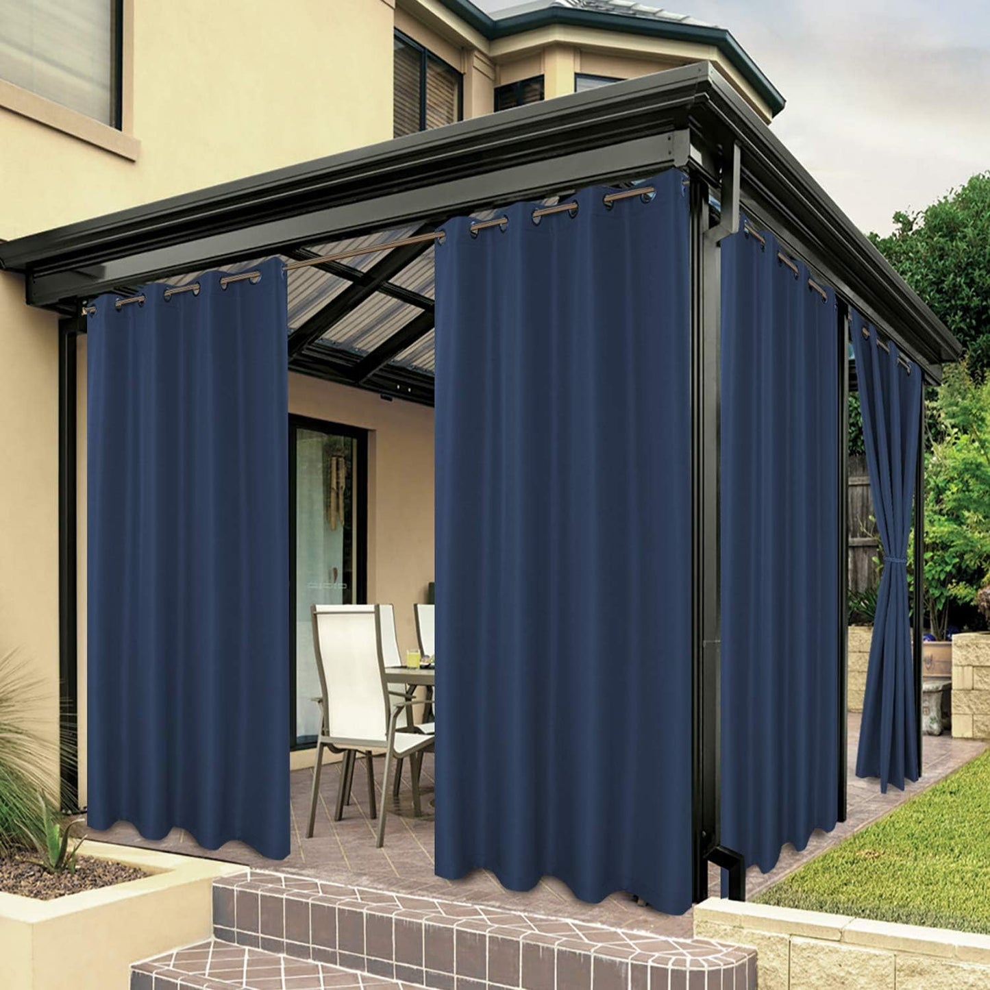 BONZER Outdoor Curtains for Patio Waterproof, Premium Thick Privacy Weatherproof Grommet outside Curtains for Porch, Gazebo, Deck, 1 Panel, 54W X 84L Inch, White  BONZER Navy 84W X 84L Inch 
