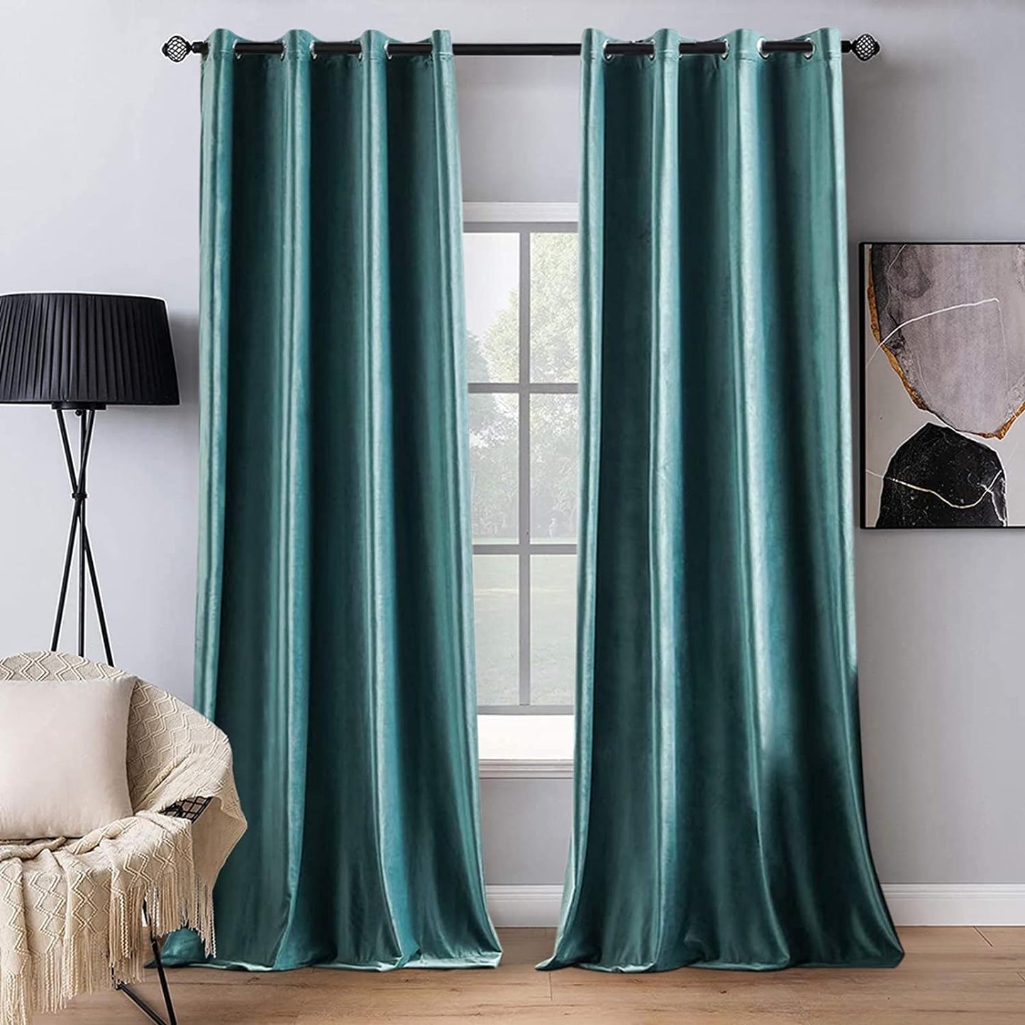 MIULEE Velvet Curtains Olive Green Elegant Grommet Curtains Thermal Insulated Soundproof Room Darkening Curtains/Drapes for Classical Living Room Bedroom Decor 52 X 84 Inch Set of 2  MIULEE Teal W52 X L96 
