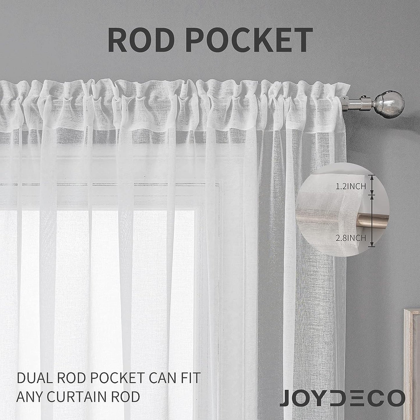 Joydeco White Sheer Curtains 63 Inch Length 2 Panels Set, Rod Pocket Long Sheer Curtains for Window Bedroom Living Room, Lightweight Semi Drape Panels for Yard Patio (54X63 Inch, off White)  Joydeco   